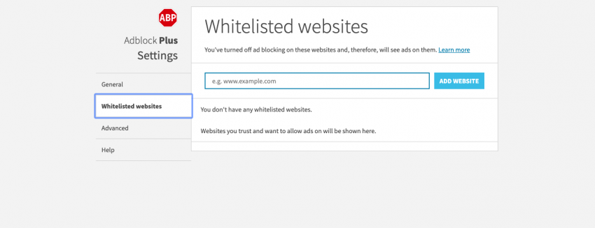 whitelist websites on ad blocker AdBlock Plus