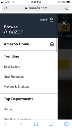Amazon Drop-Down Menu
