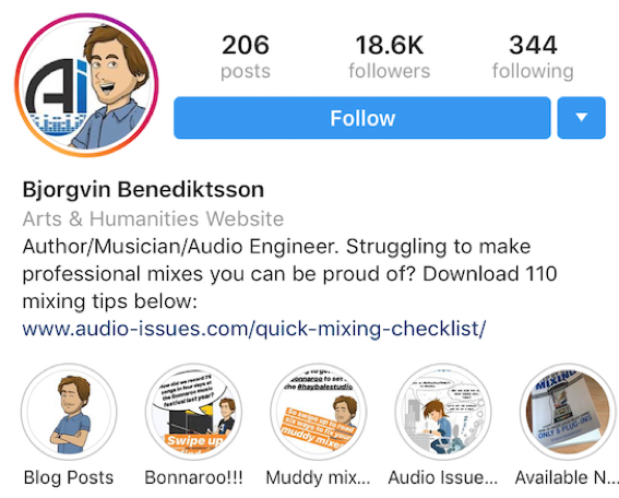audio issues instagram biography with lead capture link