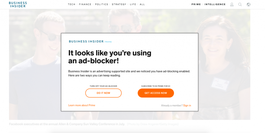 companies like Business Insider require users to turn off ad blockers to access content