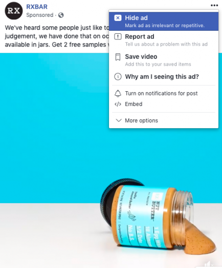 Facebook dropdown user survey on all ads
