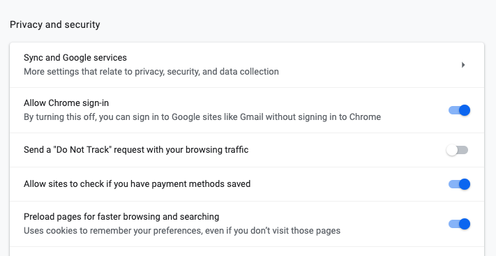 google chrome do not track privacy settings
