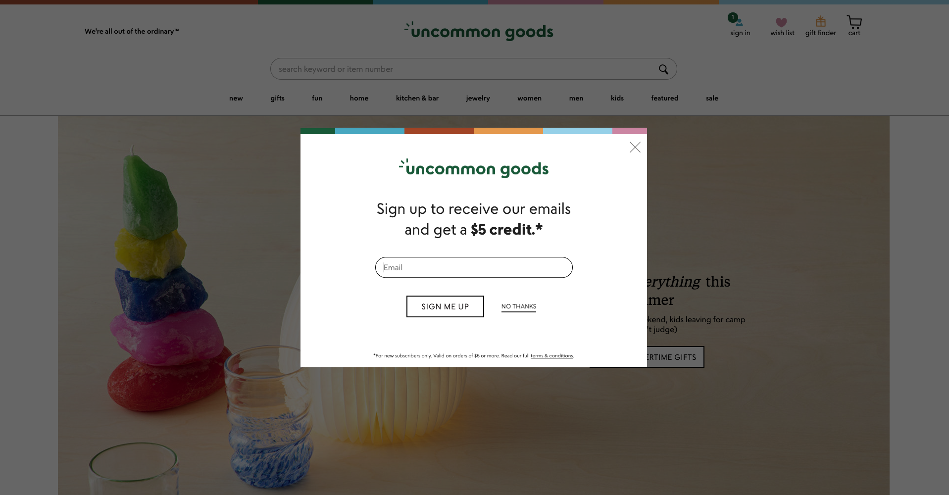 Uncommon Goods uses a simple pop-up to convert customers.