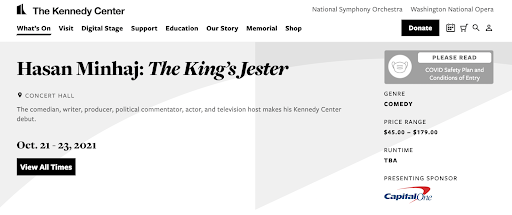 The Kennedy Center Landing Page