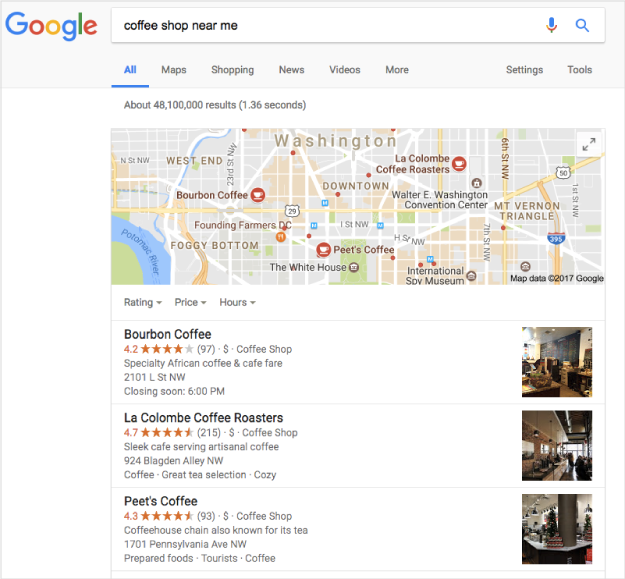 google near me search for a coffee shop