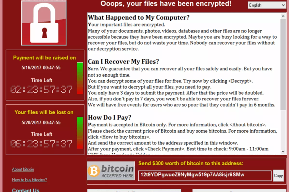 wannacry ransomware infected screen