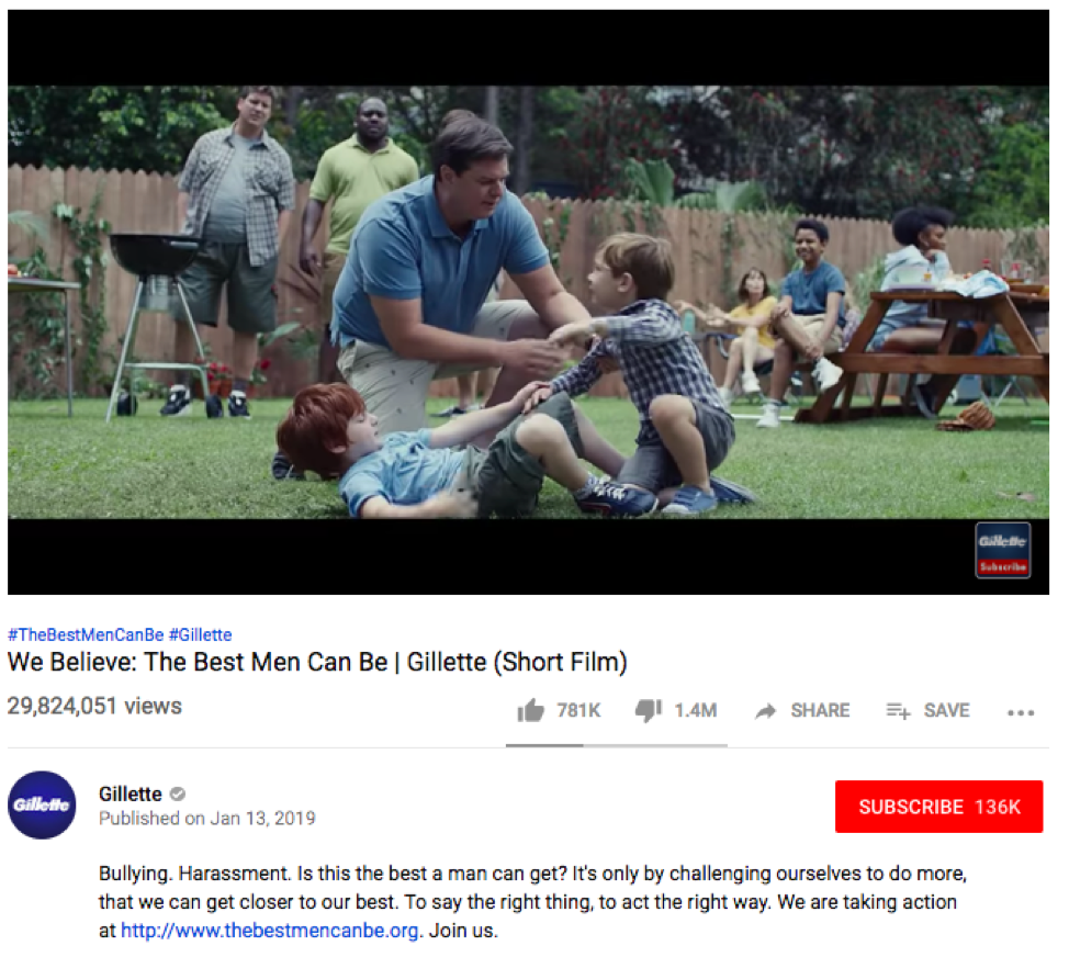 Gillette's 2019 "The Best a Man Can Be" commercial received both praise and criticisms. 