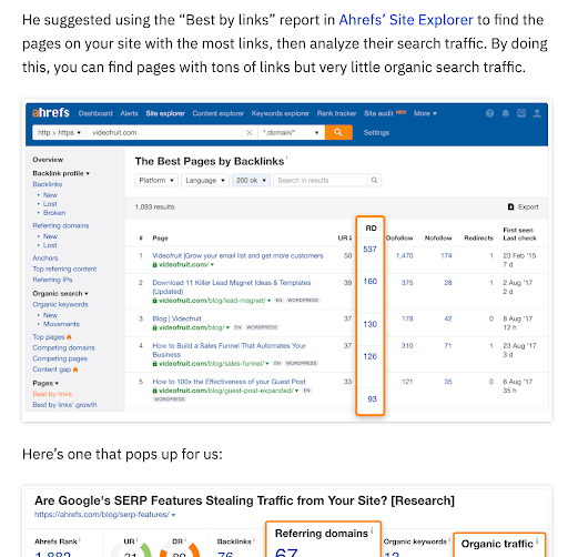 Ahrefs highlights their own tool in their web content