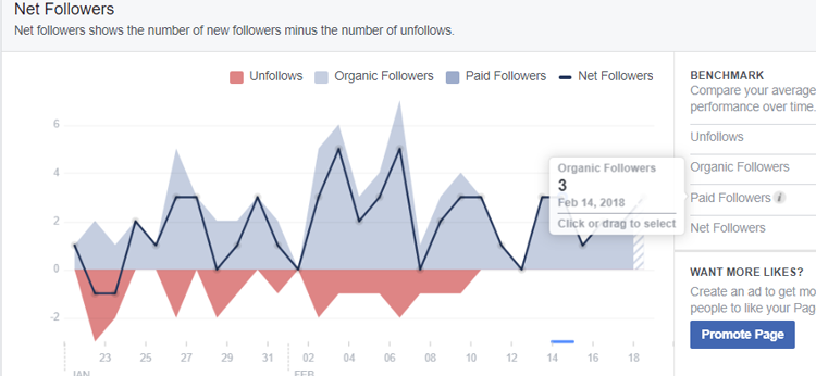 Facebook Analytics - Net Followers Graph