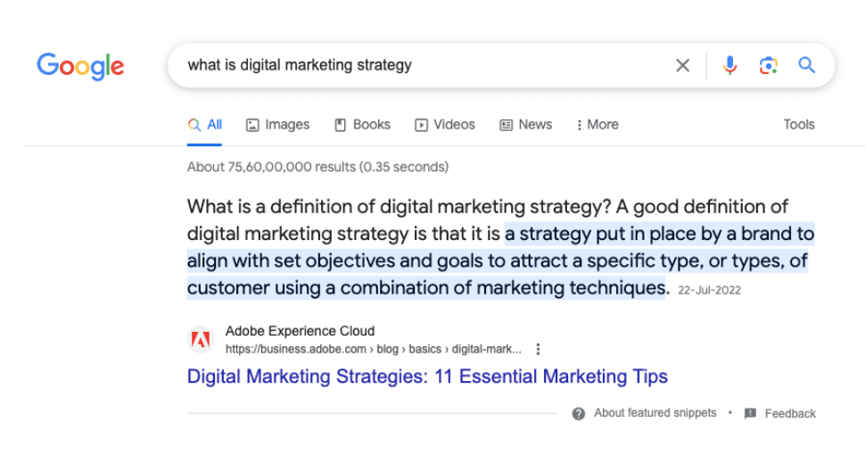 featured snippet example