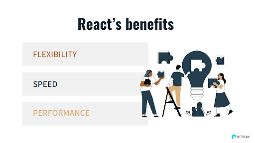 React's top benefits are flexibility, speed, and performance