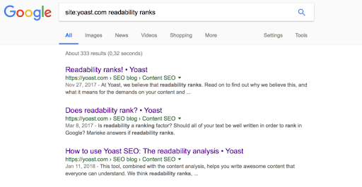 Use Google to search for keyword cannibalization