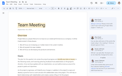 Google Docs allows teams to collaborate on documents