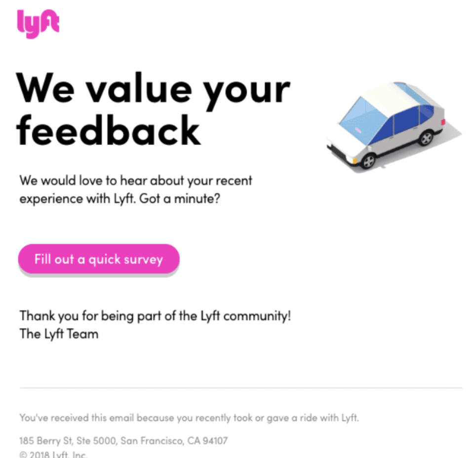 Lyft survey email example