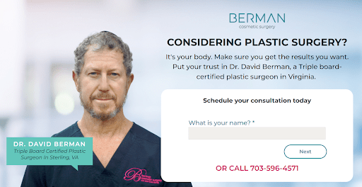 Berman Cosmetic Surgery landing Page