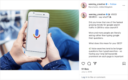 Worsley Creative example of voice search on instagram 