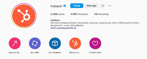 Hubspot Instagram profile 
