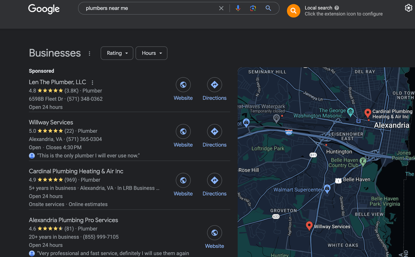 Plumbers near me search result