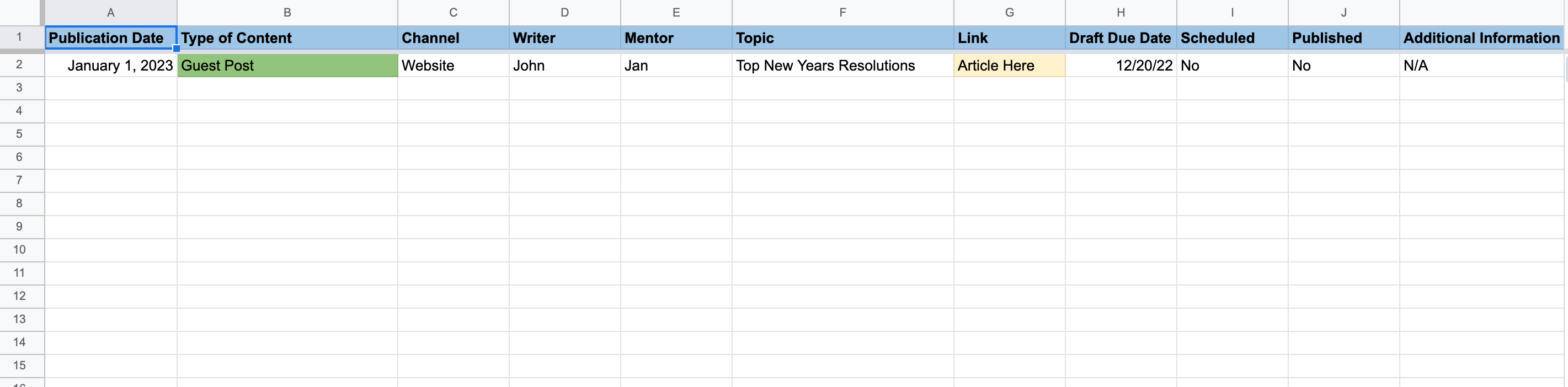 content calendar template