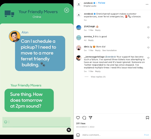 Zendesk uses Instagram to reply to customers