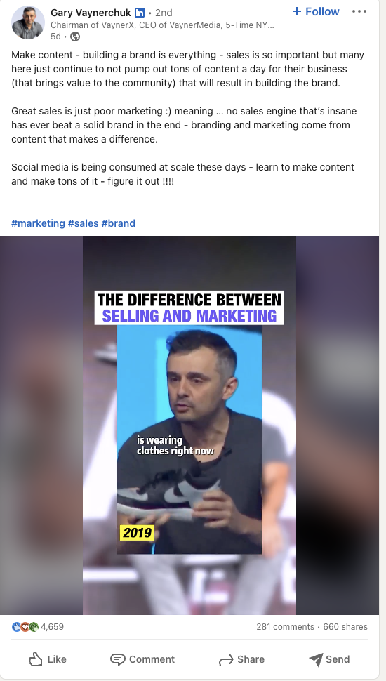 Vaynerchuk social media marketing strategy on LinkedIn