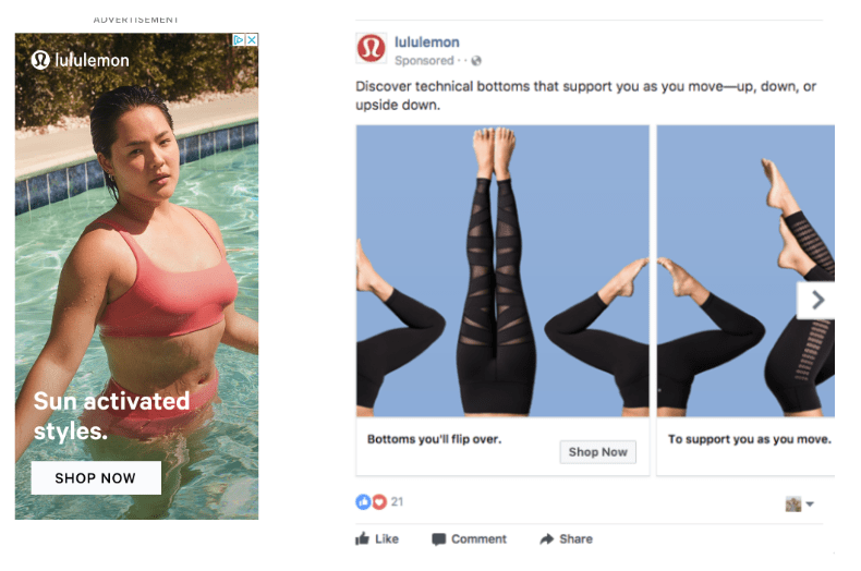 Lululemon ads on facebook and other media outlets