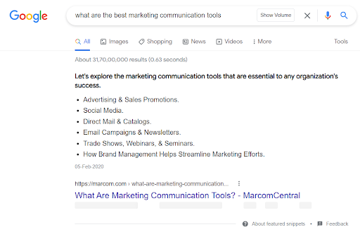 Organic search results example