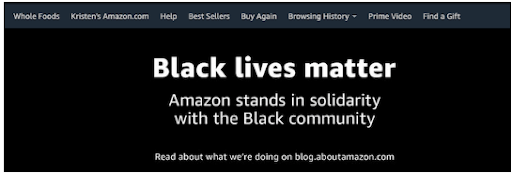 Black Lives Manner banner on Amazon