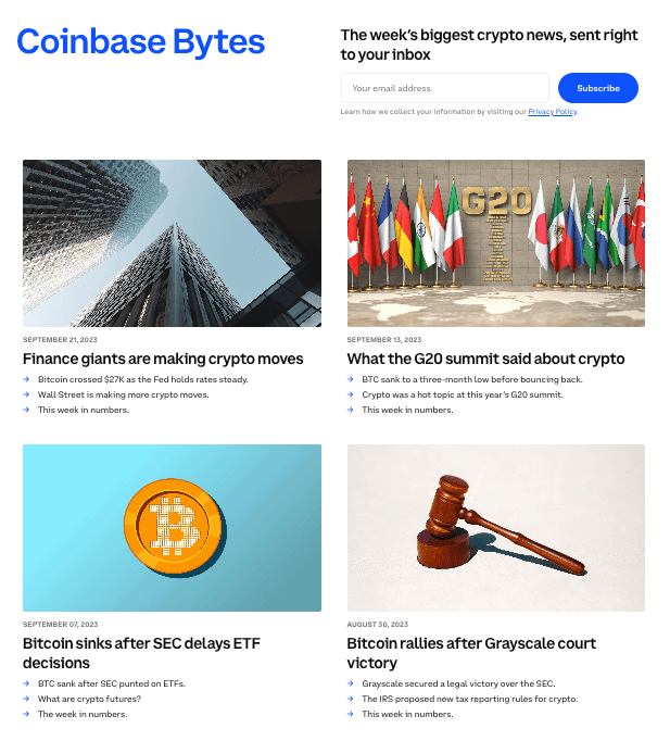Coinbase Bytes Newsletter