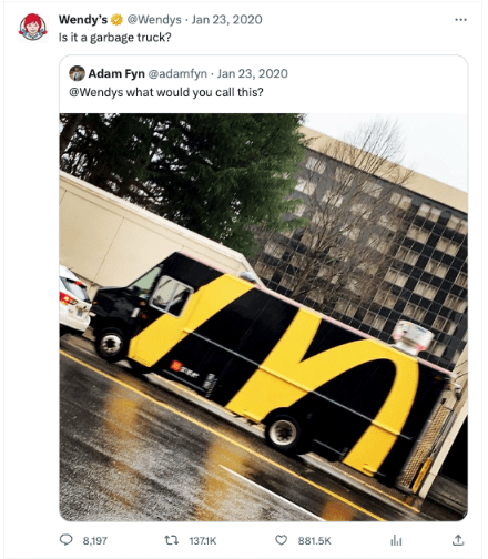 Wendy's asks if a McDonald's truck is a garbage truck on Twitter