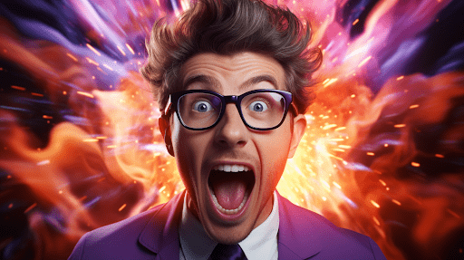 Generic YouTube thumbnail of an excited man wearing glasses making an exaggerated face.