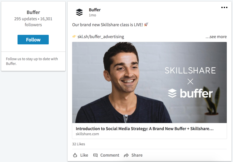 Buffer promotes a class on Twitter 