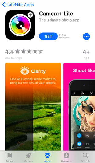 screenshot of photography app Camera+ Lite