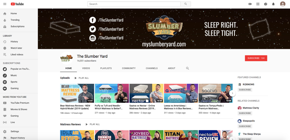 The Slumber Yard YouTube Channel