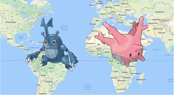 Map of Regional and Exotic Pokémon