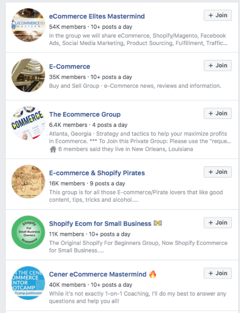 Facebook e-commerce groups