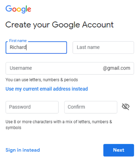 Google User Web Form