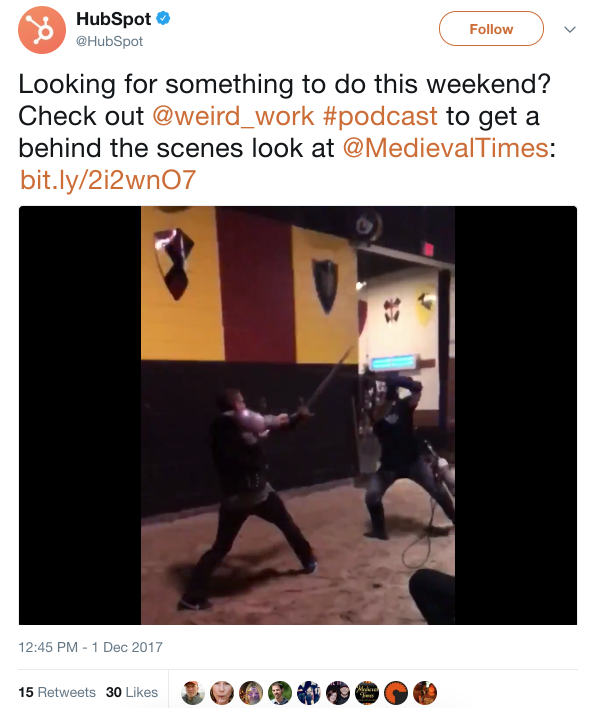 example of sword fight on HubSpot's Twitter account