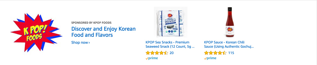 KPOP Foods online advertising on Amazon