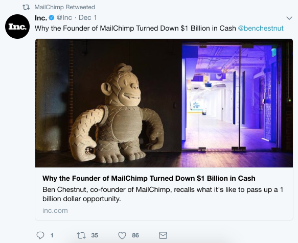 Twitter post from MailChimp