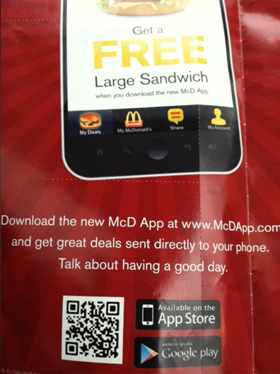 QR code on McDonald's flyer to encourage customers to download the company's app