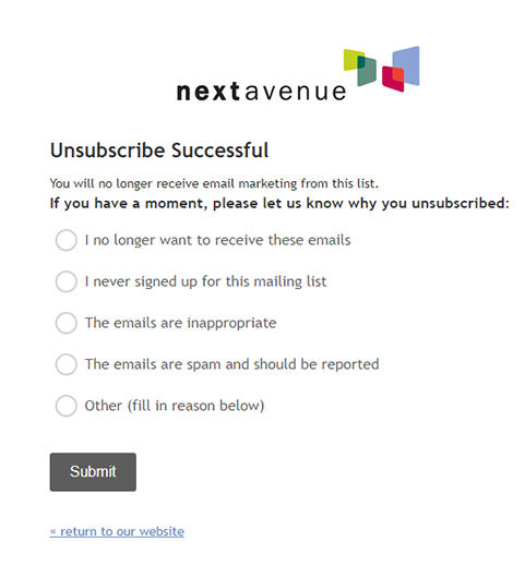 Next Avenue email subscribe page