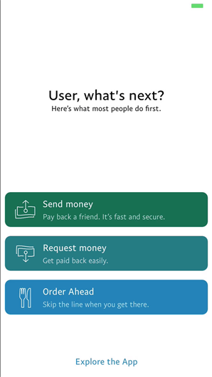 PayPal shares the most popular next steps with new app users who complete onboarding