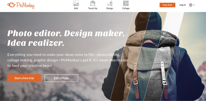 website homepage of photo editor PicMonkey