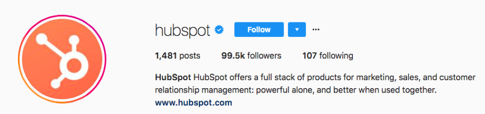 HubSpot shows its unique value proposition in its Instagram bio.