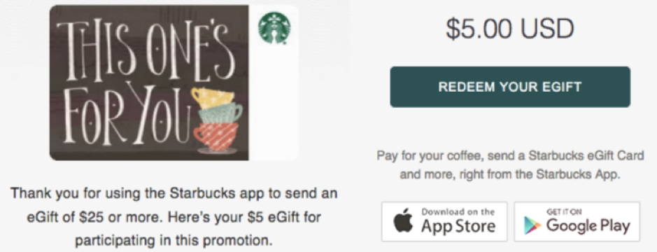 The Starbucks app allows users to pay for orders, send gift cards, and more. 