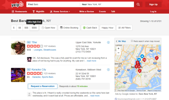 Yelp lets you see competitors and star reviews.