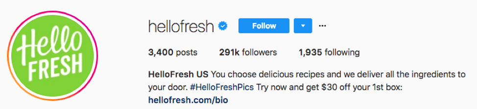 Hellofresh uses a strong CTA in their bio