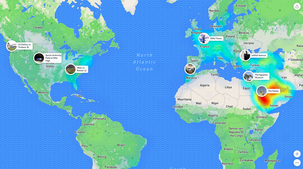 Snapchat's heat map feature can show people where the most snaps in the world are being taken.