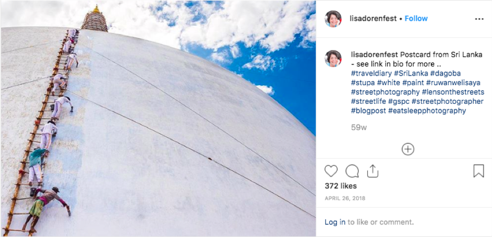 For example, Dorenfest posted a photo of men standing on a single ladder painting a dome in Sri Lanka.